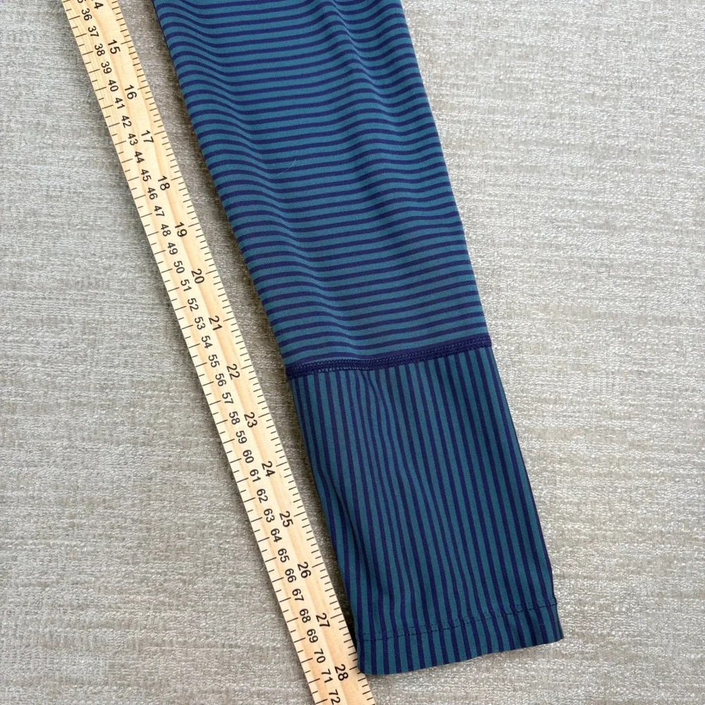 prAna Womens Sapphire Striped Athletic Leggings Medium Blue Teal Yoga Activewear